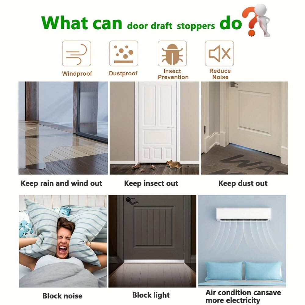 Door Draft Stopper 2pcs Silicone Weather Stripping 37" Under Door Seal Strip with Strong Adhesive – Noise Reduction, Energy Saving