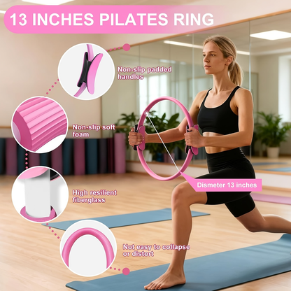Pilates Set for Women 14-Piece – Includes 13-Inch Pilates Ring, 9-Inch Yoga Ball, 5 Resistance Bands & Hip Thrust Bands
