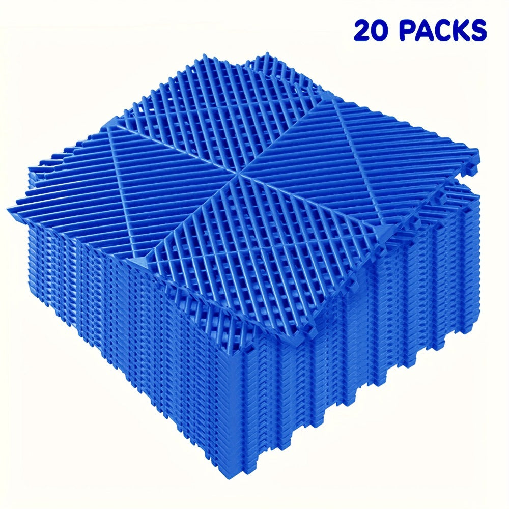 Interlocking Garage Floor Tiles 20-Pack – 16"x16" Drainage Floor Mat, Non-Slip PP Tiles for Garage, Car Wash