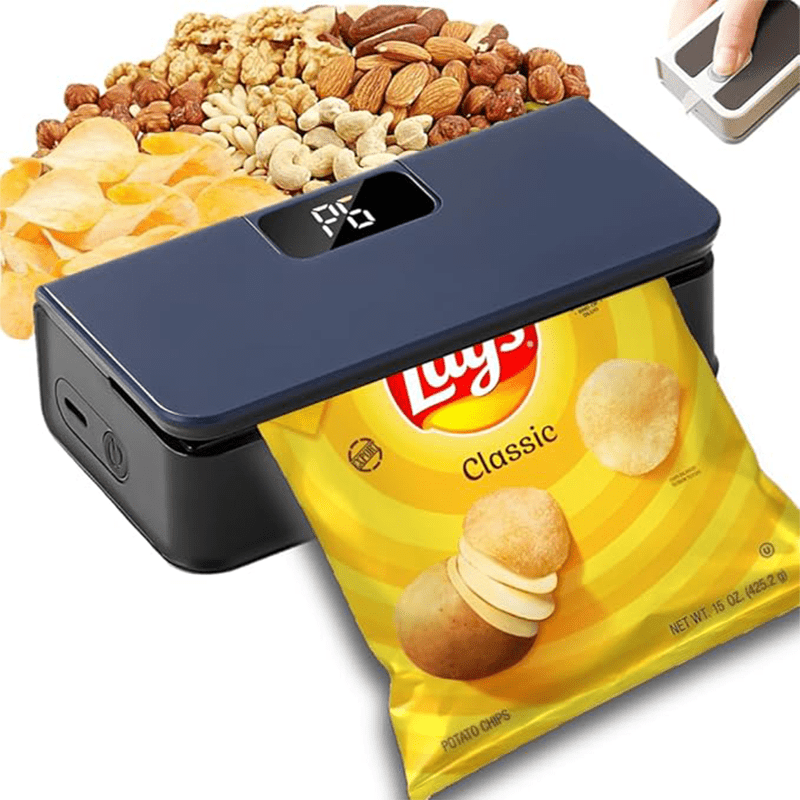 Portable Mini Bag Sealer USB Rechargeable, Handheld Food Sealer with Built-In Cutter for Fruits, Vegetables