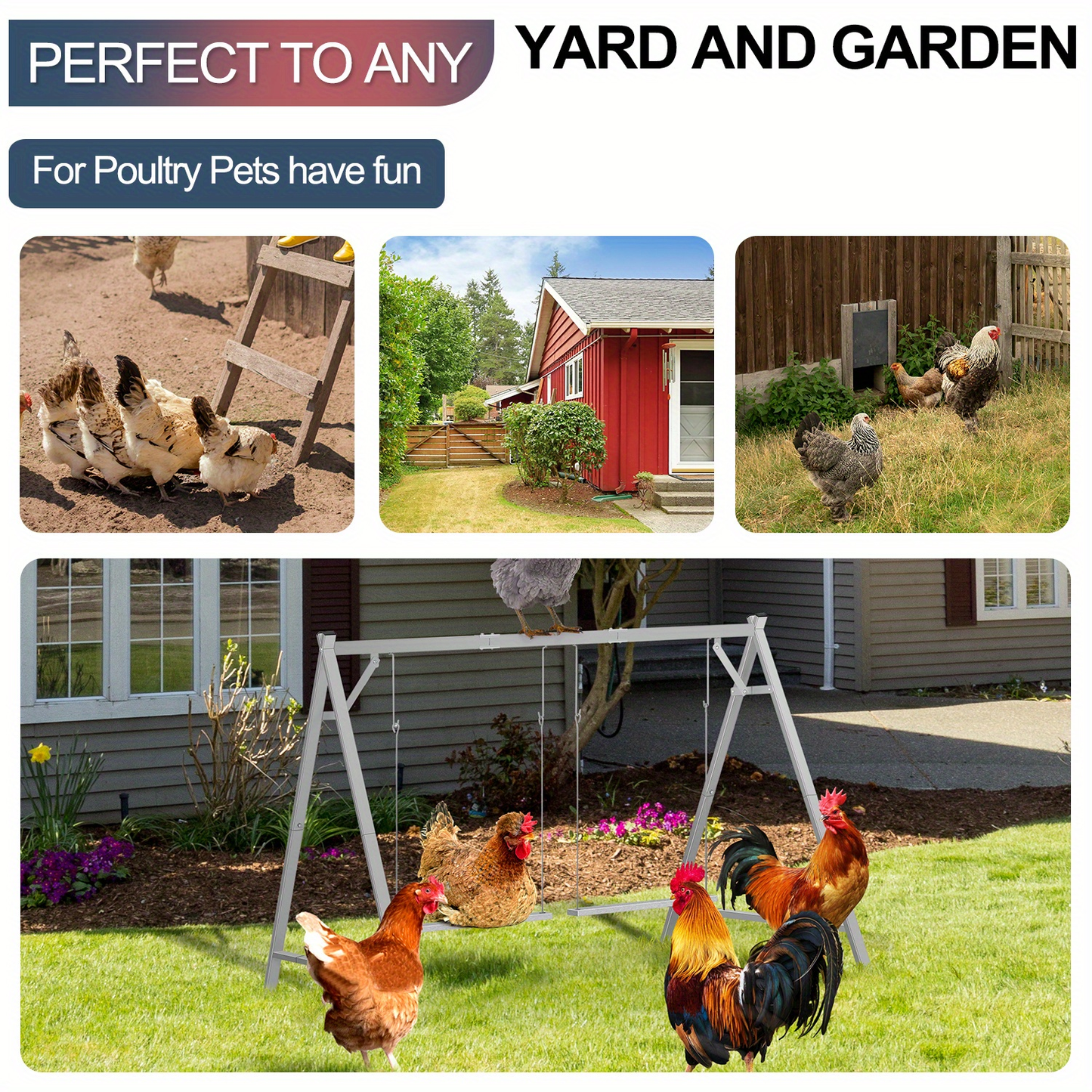 Chicken Swing Coop Toy Metal Perch for Backyard Hens Roosters Parrots Rabbits Promotes Exercise Balance for Garden, Patio and Yard Use
