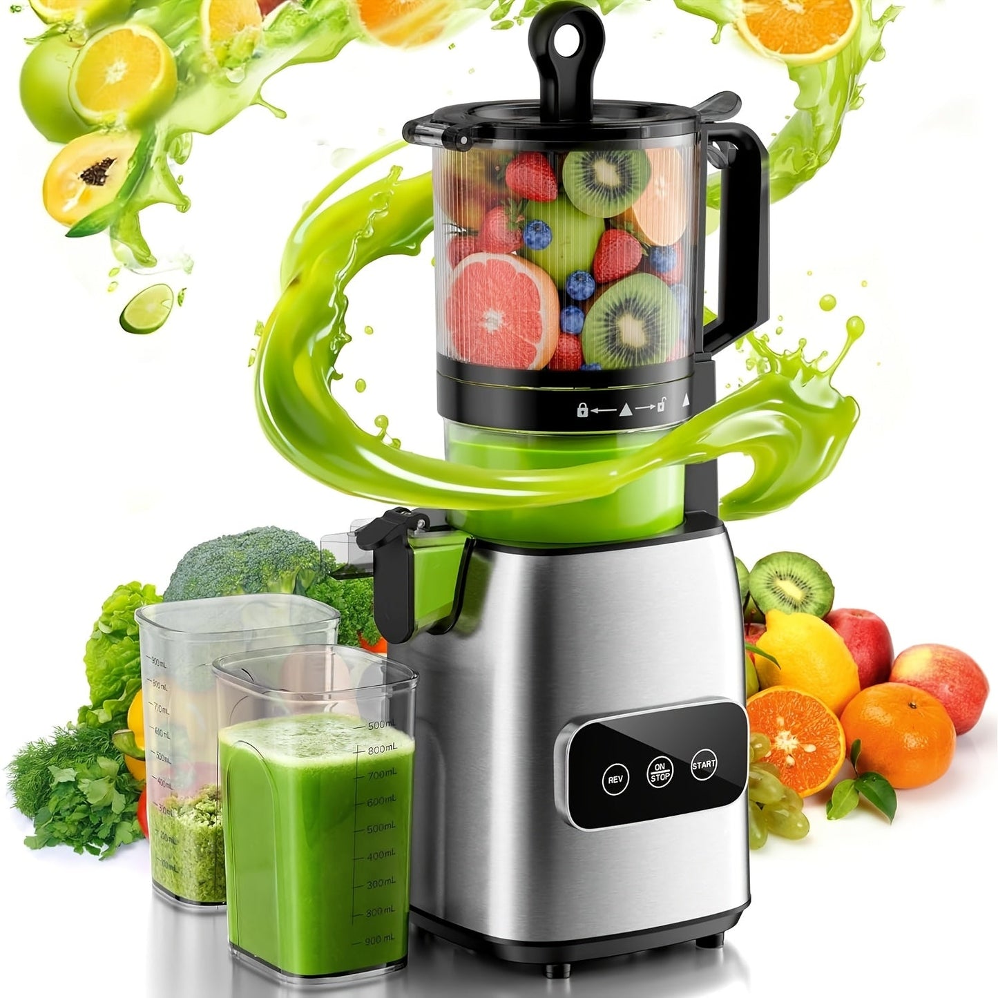 Cold Press Juicer Machine with Large Feed Chute - Slow Masticating Juicer for Whole Fruits & Vegetables