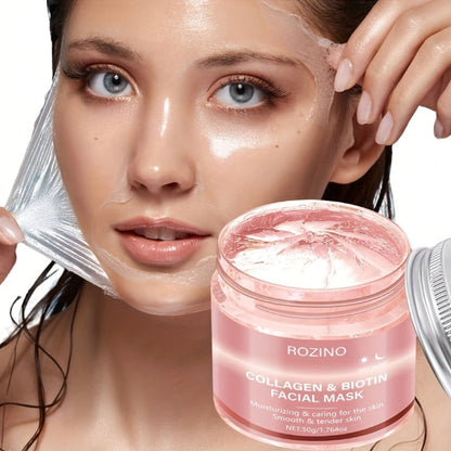 Face Mask Cream 50g Biotin Collagen Day & Night for Plump Smooth Younger-Looking Skin, Skincare Gift for Women