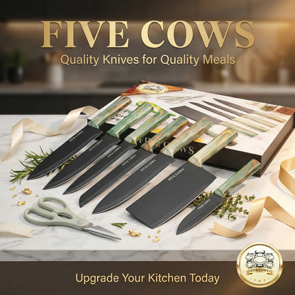Kitchen Knife Set High Carbon Steel Hand Forged Chef Knives with Case Non-Stick Black Blade for Home Cooking, Dining and Outdoor Meals