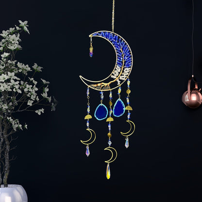Moon Agate Tree Hanging Ornament Handmade Boho Suncatcher Wall Decor - Crystal Window Sun for Entryways, Bedrooms and Living Spaces
