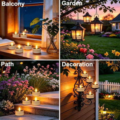 Solar Flameless Candles Outdoor LED Tealight with Dusk to Dawn Sensor Flickering Light for Entryways, Bedrooms and Living Spaces