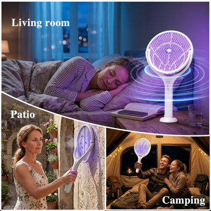 Electric Fly Swatter Racket 4000V, Rechargeable Mosquito Zapper with Auto One-Touch Kill, Detachable Head