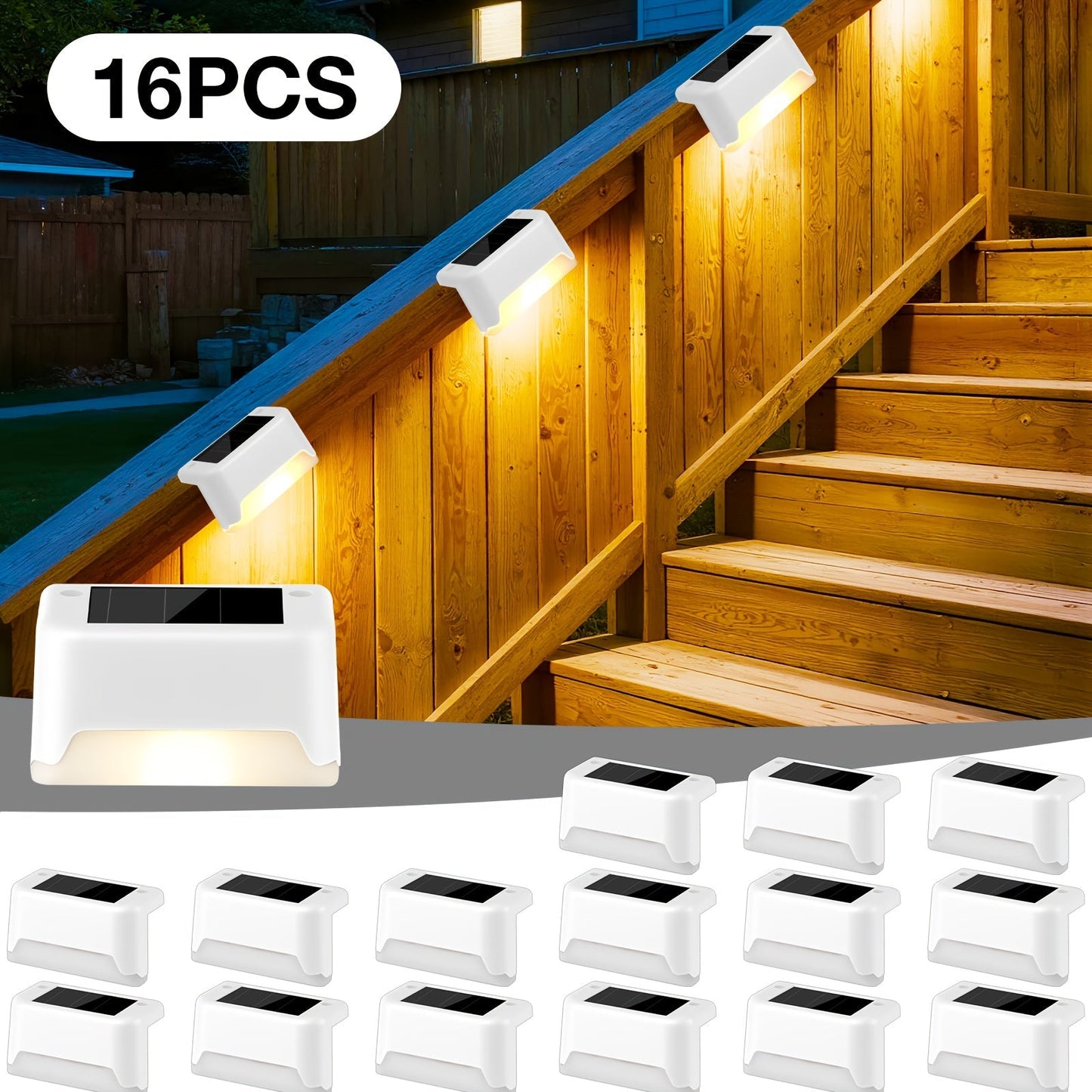 Solar Step Lights IP65 Waterproof – LED Deck Lights for Outdoor Stairs, Fence & Pathway, Auto On/Off Dusk to Dawn
