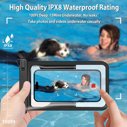Waterproof Phone Pouch 2-Pack Double Layer Black & Cyan – PVC Dry Bag for Swimming, Rafting & Water Sports, Fits Up to 7.5"