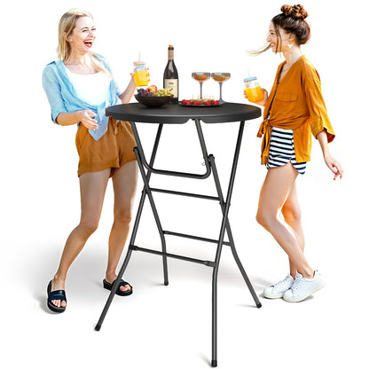 Round Bar-Height Folding Table with 31.5-Inch Top in Black or Black-and-White Two-Piece Set