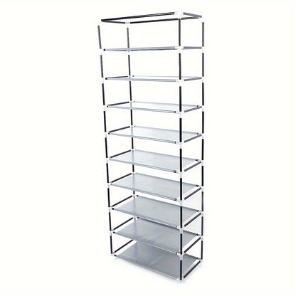 Covered Ten-Layer Shoe Organizer with Nine Cubbies in Grey or Burgundy Fabric Checkout Colors