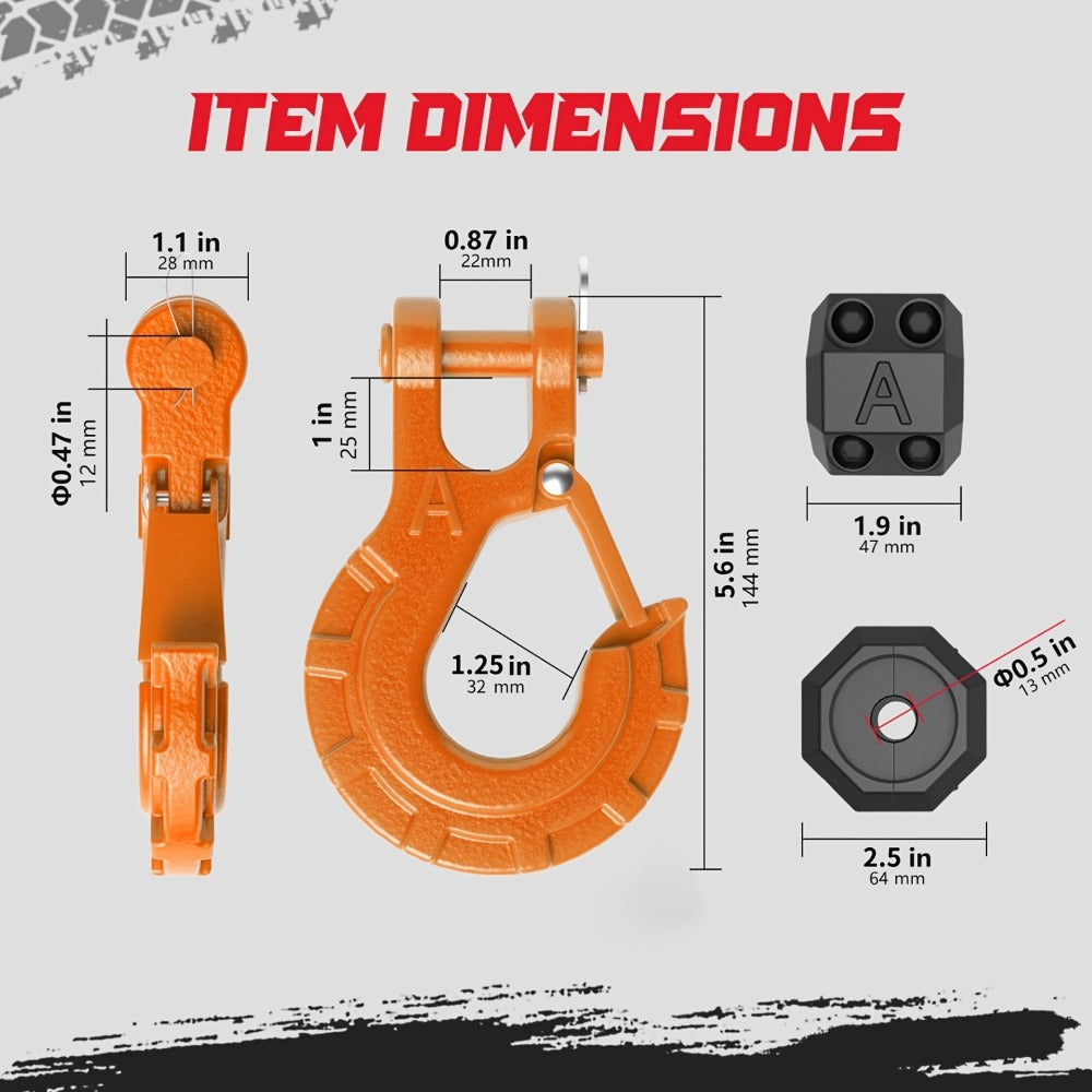 Winch Hook Forged Steel 3/8" Grade 70 Clevis Slip Hook 35, 000 lbs – Spring Latch ATV UTV Jeep Truck Off-Road Recovery Towing