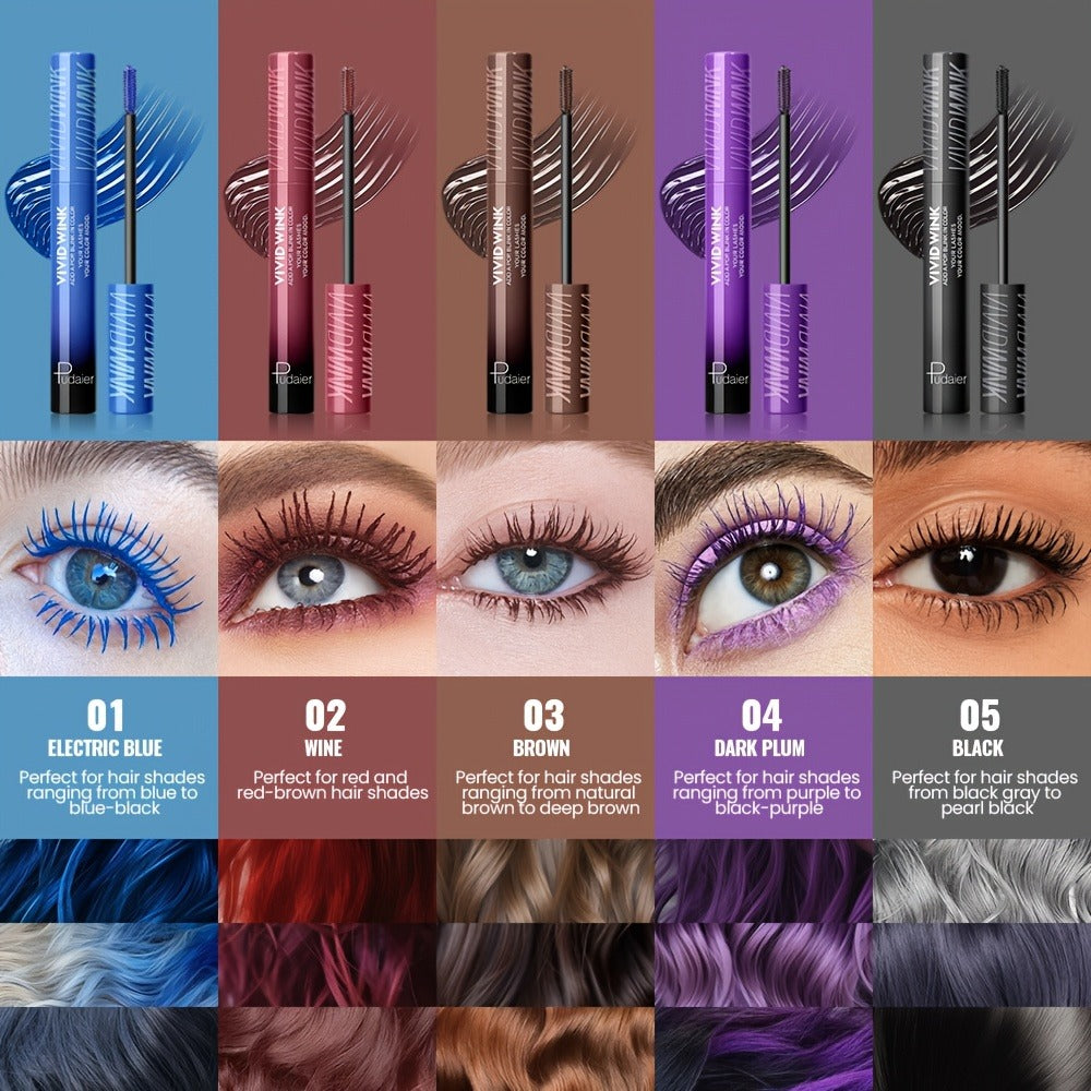 Colored Mascara in Five Numbered Shades with Slim Color-Coordinated Tubes and Integrated Comb-Style Wands