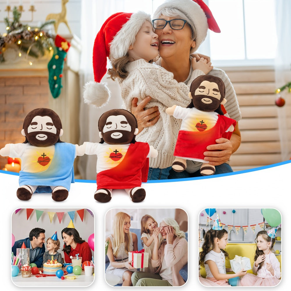Sacred Heart of Jesus Plush Doll 15.7 Inch - Breathing Glowing Light Christian Religious Toy for Kids
