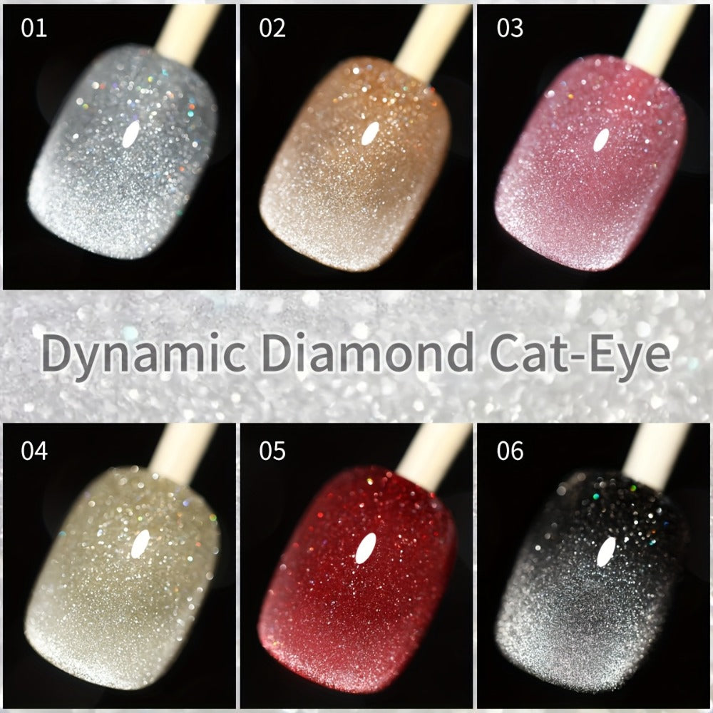 Gel Nail Polish Six-Color Magnetic Cat Eye Set with Sparkling Star and Rhinestone Effects for Nail Art