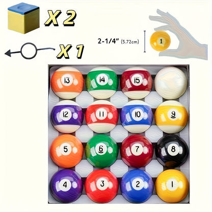 Billiard Ball Set 16-Piece 2-1/4 Inch Premium Pool Balls – Complete 8-Ball Set with Aiming Guide & 2 Chalks for Home Game Room