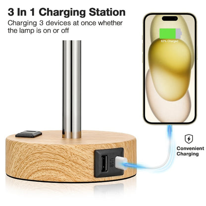 Table Lamp HOODINK with Cylindrical Shade, 3-Way Touch Dimming, USB-A, USB-C, AC Outlet and One or Two-Pack Options