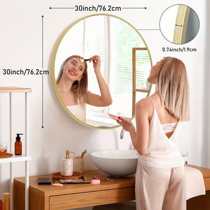 Round Wall Mirror Aluminum Alloy Frame, Modern Circle Mirror for Bedroom, Bathroom & Living Room