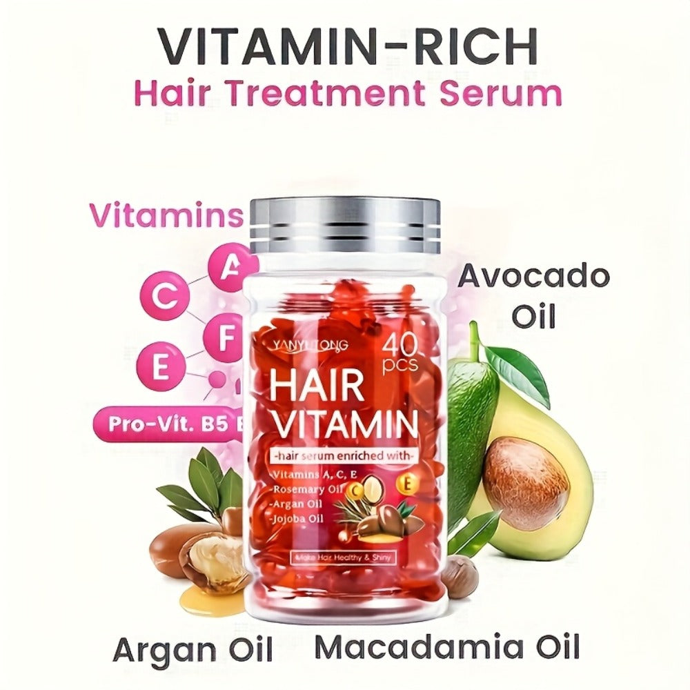 Argan Oil Hair Growth Vitamin Capsules with Keratin & Vitamins A C E B, Anti-Frizz Nourishing Hair Essence for Dry