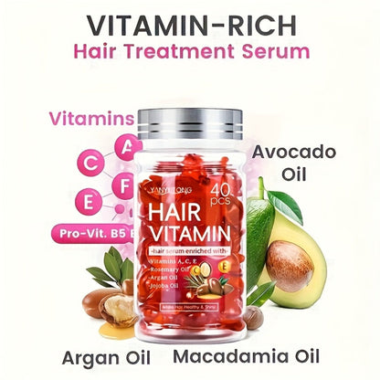 Argan Oil Hair Growth Vitamin Capsules with Keratin & Vitamins A C E B, Anti-Frizz Nourishing Hair Essence for Dry