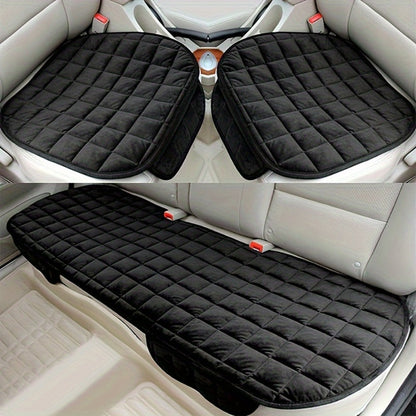 Plush Plaid Car Seat Cushion Three-Piece Set with Two Front Pads, One Rear Pad and Five Color Options