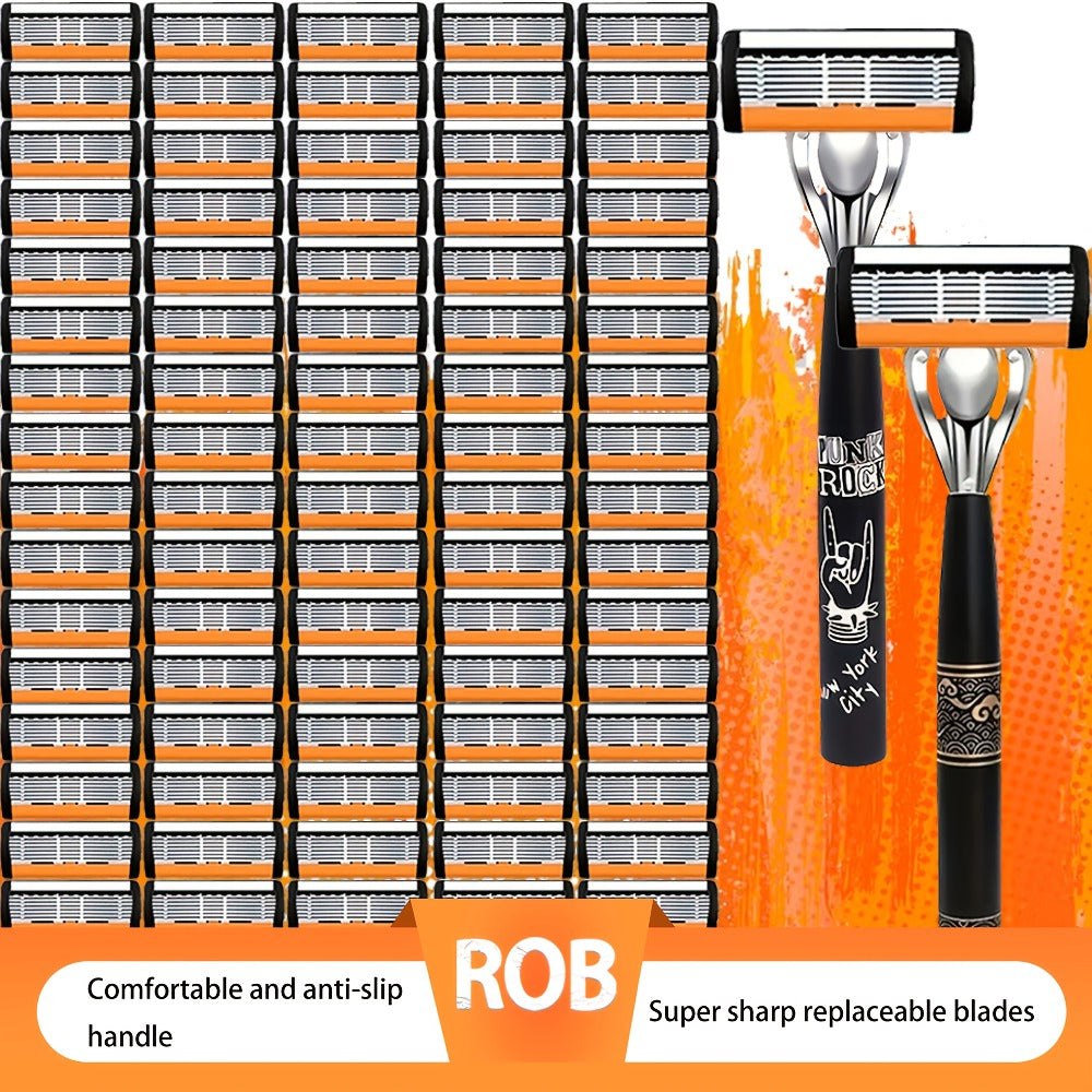 Safety Razor Kit 2 Handles 72 Double Edge Replacement Blades – Classic Wet Shaving Razor Set with Non-Slip Ergonomic Grip for Close Clean