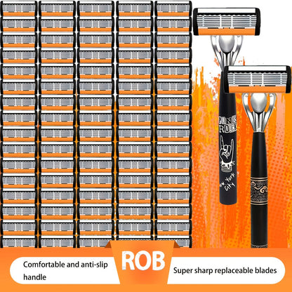 Safety Razor Kit 2 Handles 72 Double Edge Replacement Blades – Classic Wet Shaving Razor Set with Non-Slip Ergonomic Grip for Close Clean