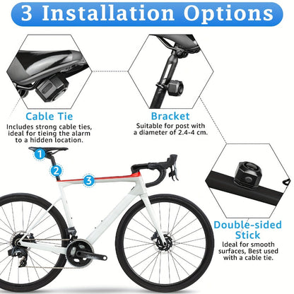 Bike Alarm Anti-Theft 110dB – USB Rechargeable Bicycle Alarm with Wireless Remote, Vibration Motion Sensor & 3 Volume Levels for Bicycle