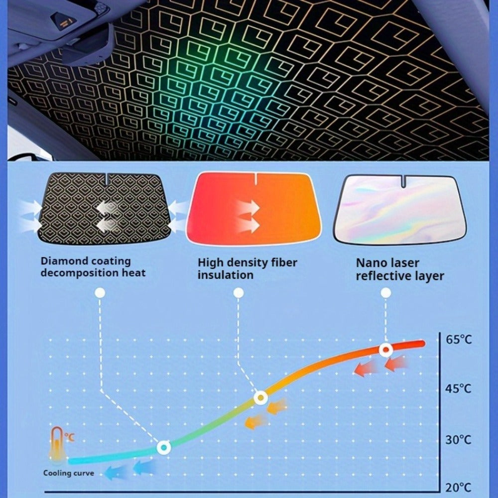 Laser Insulation Windshield Sunshade 5-Layer Thickened Front Window Heat Blocker Diamond Pattern Gold Black Fits All Vehicles Ford F150