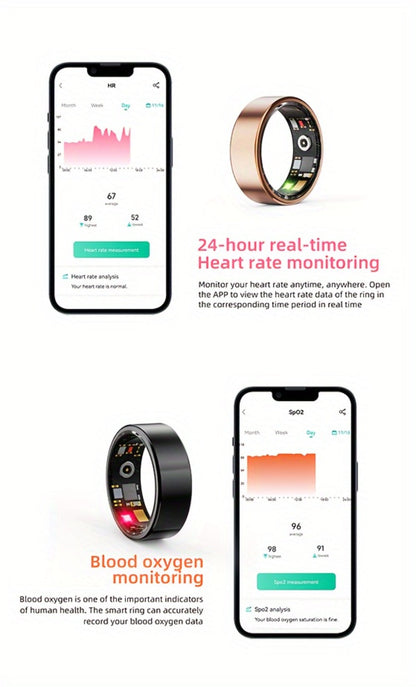 Health Monitoring Smart Ring with Heart Rate HRV Sleep Tracking, Steps Calories Body Temp & Menstrual Cycle – Bluetooth 5.3, iOS & Android