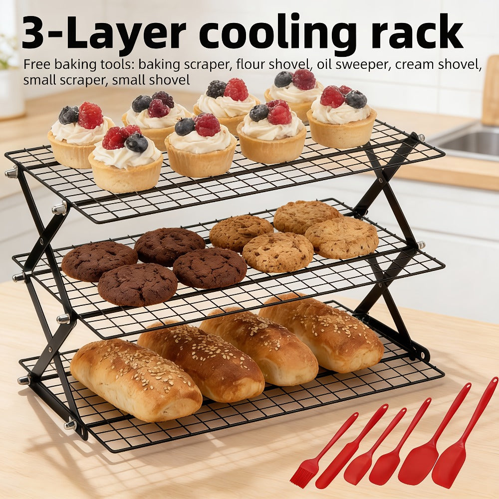Foldable Cooling Rack Set, Stackable Oven Cookie Cake Drying Rack with Free Baking Tools (Silicone Spatula