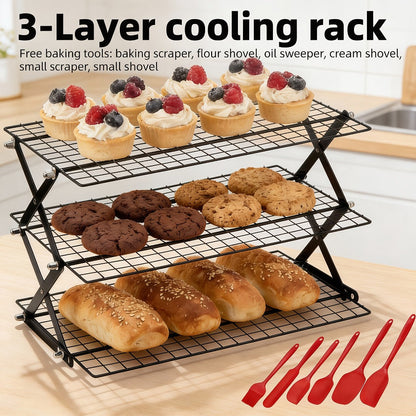 Foldable Cooling Rack Set, Stackable Oven Cookie Cake Drying Rack with Free Baking Tools (Silicone Spatula