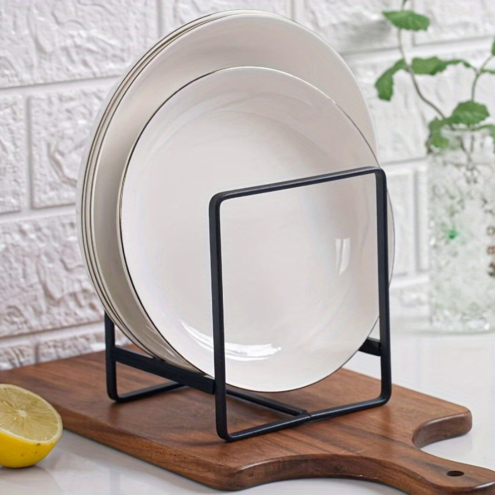 Four-Piece Black Dish Rack Set with Individual Plate Holders for Cabinets, Shelves or Kitchen Countertops