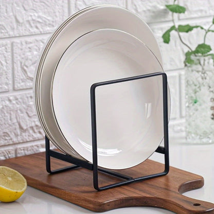 Four-Piece Black Dish Rack Set with Individual Plate Holders for Cabinets, Shelves or Kitchen Countertops