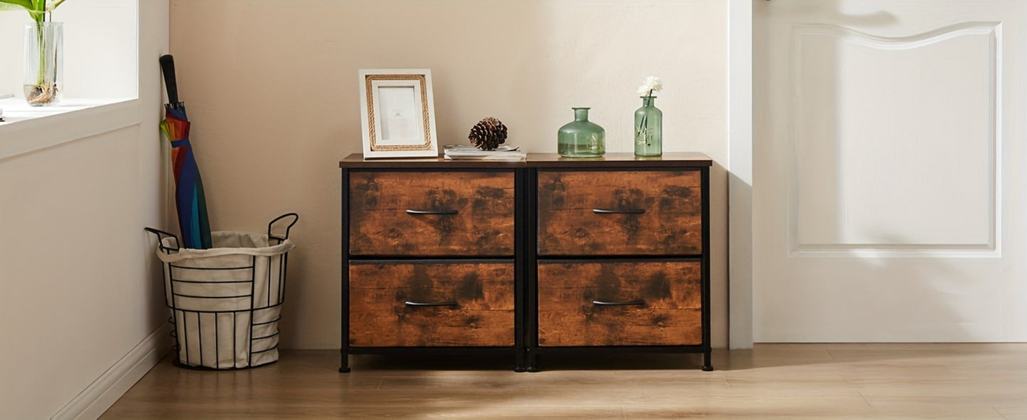 Nightstand with 2 Storage Drawers, 20" Bedside Table with Wooden Top & Fabric Cabinet, Steel Frame Mini Dresser for Bedroom