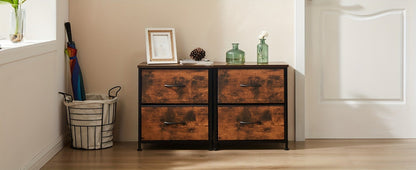 Nightstand with 2 Storage Drawers, 20" Bedside Table with Wooden Top & Fabric Cabinet, Steel Frame Mini Dresser for Bedroom
