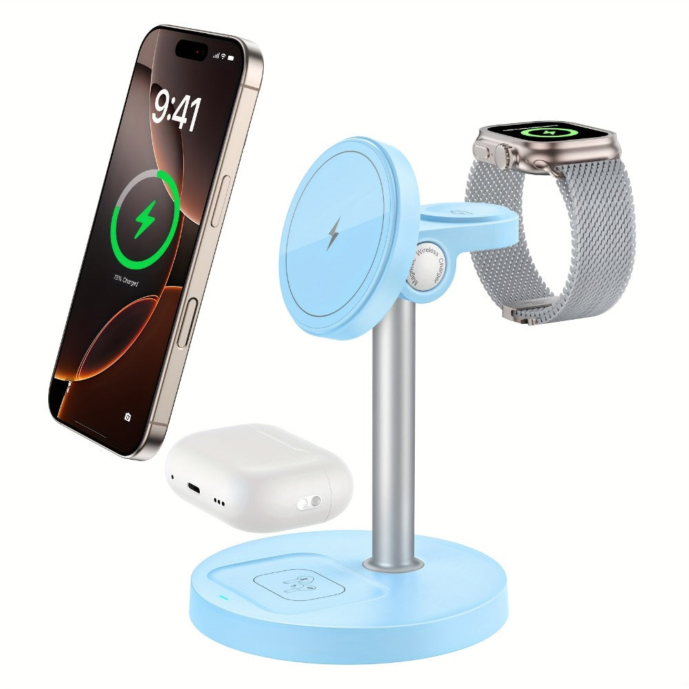 Wireless Charging Station, 3-in-1 Qi-Labeled Stand for iPhone, Apple Watch and AirPods Models in Six Colors