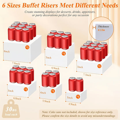 Display Stands 6pcs Five-Sided Square Buffet Risers – White Transparent Dessert Cake Display Storage Rack for Party Wedding Catering Retail