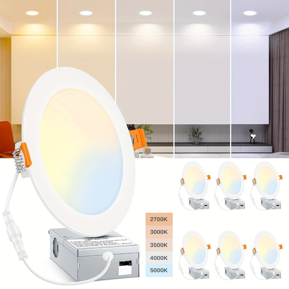 6 Inch LED Recessed Light 5CCT Selectable Dimmable – 12W 1050LM, 2700K-5000K, ETL Listed Slim Canless Downlight for Kitchen