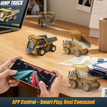 RC Construction Vehicle Toy Set 2.4GHz Remote Control Excavator Bulldozer Dump Truck Loader with Alloy Head LED Lights & Sounds