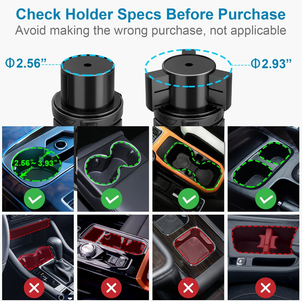 Adjustable Car Cup Holder Expander for 12–64 oz Bottles and Mugs with 2.56-Inch Base, One- or Two-Pack Options