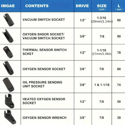 Oxygen Sensor Socket Set – Professional Removal & Installation Tool Kit for All Vehicles, Universal 22mm Slotted Design