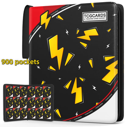 Trading Card Binder 900 Pockets with 50 Removable Sleeves – PU Leather Zipper Album for Pokemon MTG Sports YuGiOh Cards