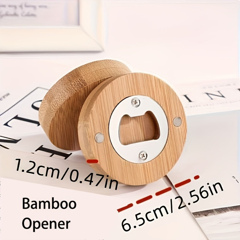 Bamboo Magnetic Bottle Opener Bulk 20 40 80 160 Pack – Round Fridge Magnet Blank Bottle Opener for Wedding Favors Party Gifts Kitchen Decor