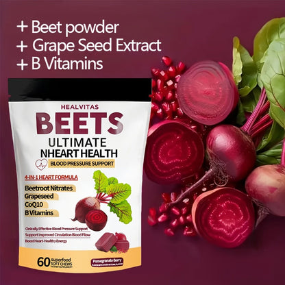 Beetroot Chewable Tablets with Natural Nitrates & Concentrated Beet Root Extract - Supports Circulatory System