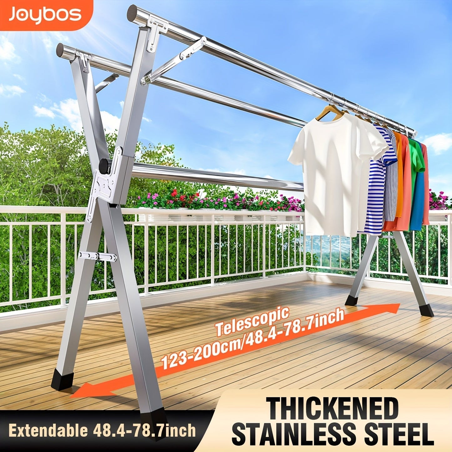 Retractable Stainless Steel Clothes Drying Rack with Dual Rods and 42.52-62.99 or 48.43-78.74-Inch Sizes