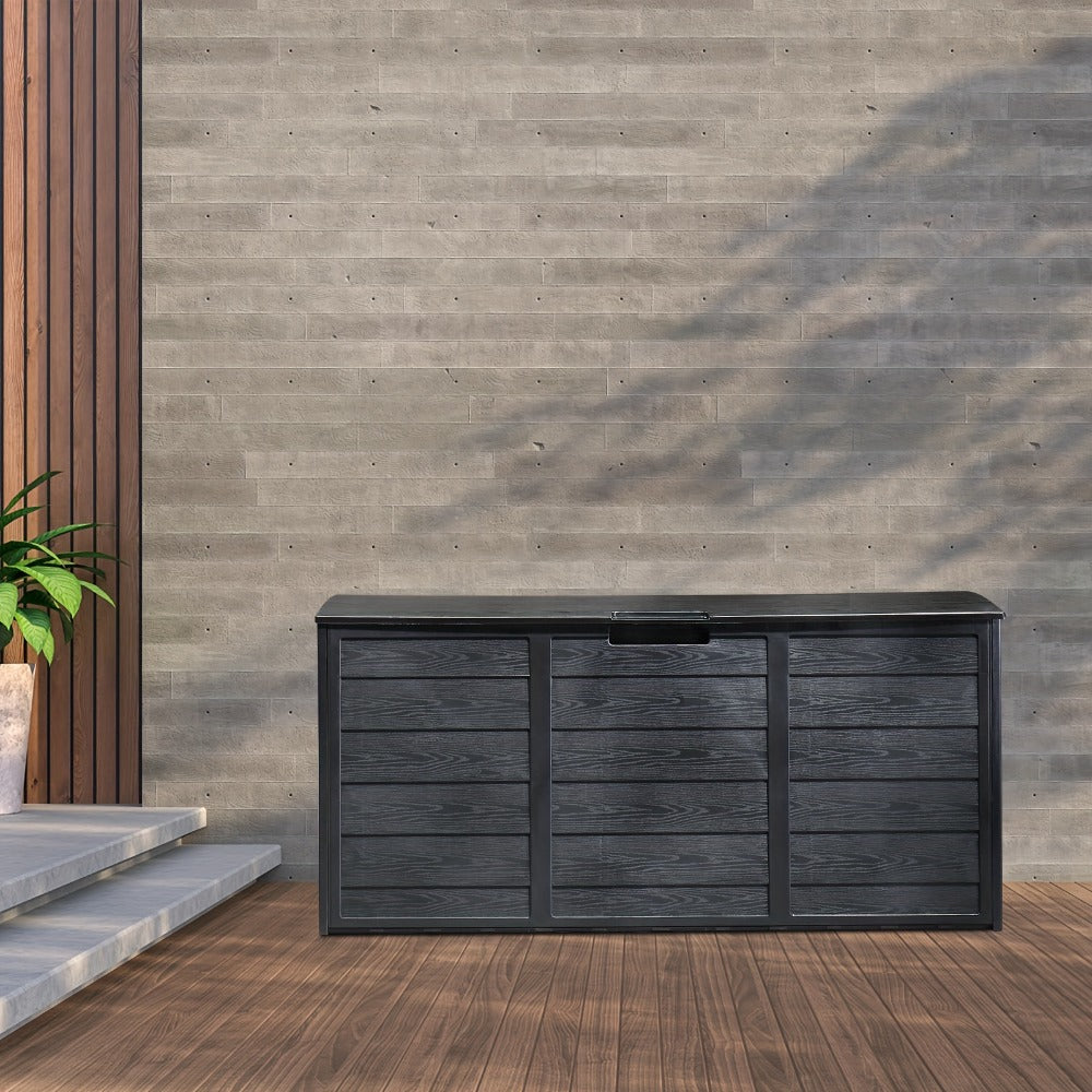 75 Gallon Deck Box with Wheels, 284L Resin Outdoor Storage Box Lockable Plastic Container for Patio