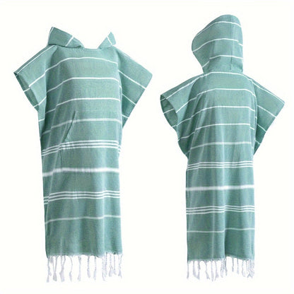 Hooded Beach Poncho Turkish Cotton Sandproof - Wearable Surf Changing Towel Thin Bathrobe, S & L