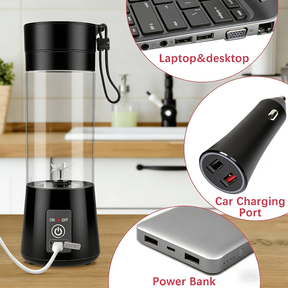 Mini Blender USB Rechargeable 380ml - 6-Blade 22000RPM High-Speed Portable Blender Cup, 304 Stainless Steel