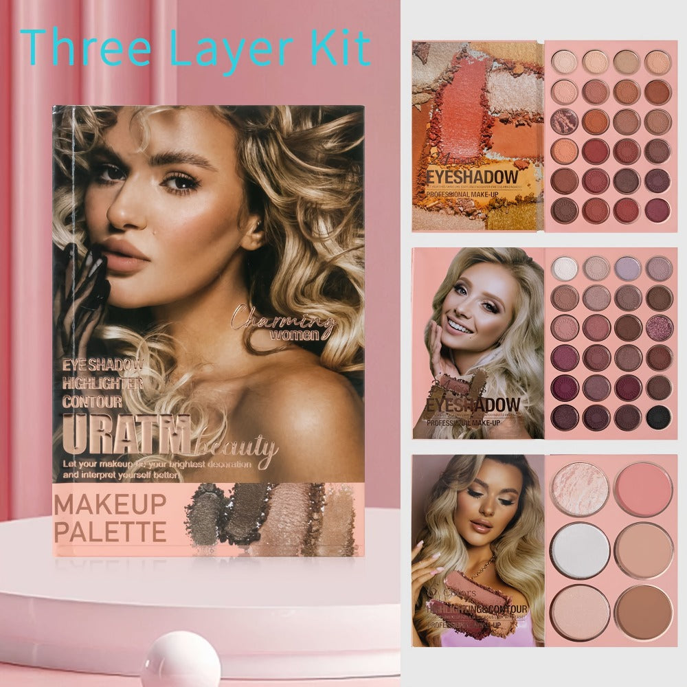 Eyeshadow Palette Book Style SHCOETY 4-in-11 Makeup Kit, 24-Color Eyeshadow + 6-Color Highlighter + 6-Color Blush + 7-Color Contour